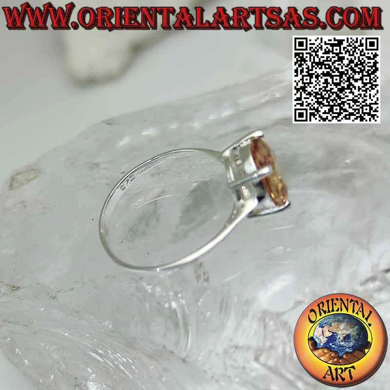 Anello in argento 925 ‰ zircone champagne sfaccettato ovale incastonato semlice - Immagine 4 di 4