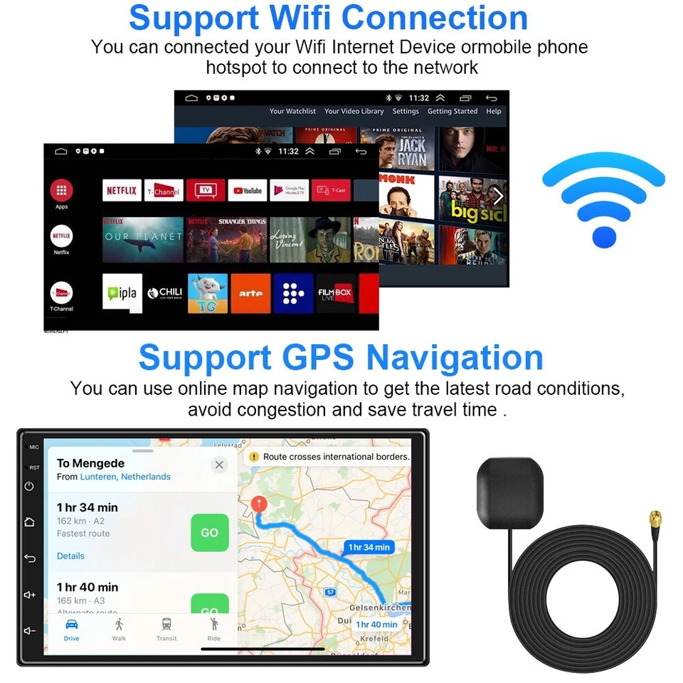 7" Android 15 Apple Carplay Car Stereo Radio GPS Navi WiFi Double 2DIN 4+64GB BT - Image 4 of 4
