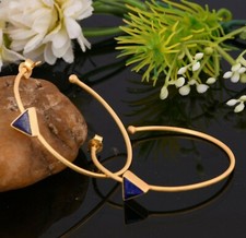 Triangle Hoop Earring With Lapis Lazuli gemstone Silver Gold Plated Women Stud