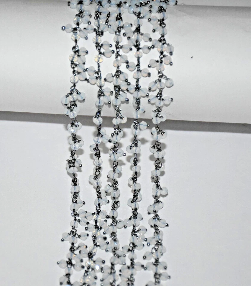 Cadena rosario cuentas vidrio arco iris blanco, cadena racimo fabricación joyería cuentas 3 mm Foto 2 de 4