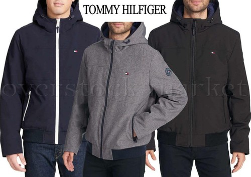 Tommy Hilfiger Mens Soft-Shell Bomber Hooded Stretch Winter Insulated Coat