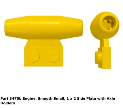 Lego 1x 3475b Yellow Engine, Smooth Small, 1 x 2 Side Plate