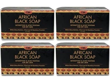 AFRICAN BLACK SOAP Detoxifying Acne Fighting Shea Butter & Charcoal 7 oz. 4-Bars