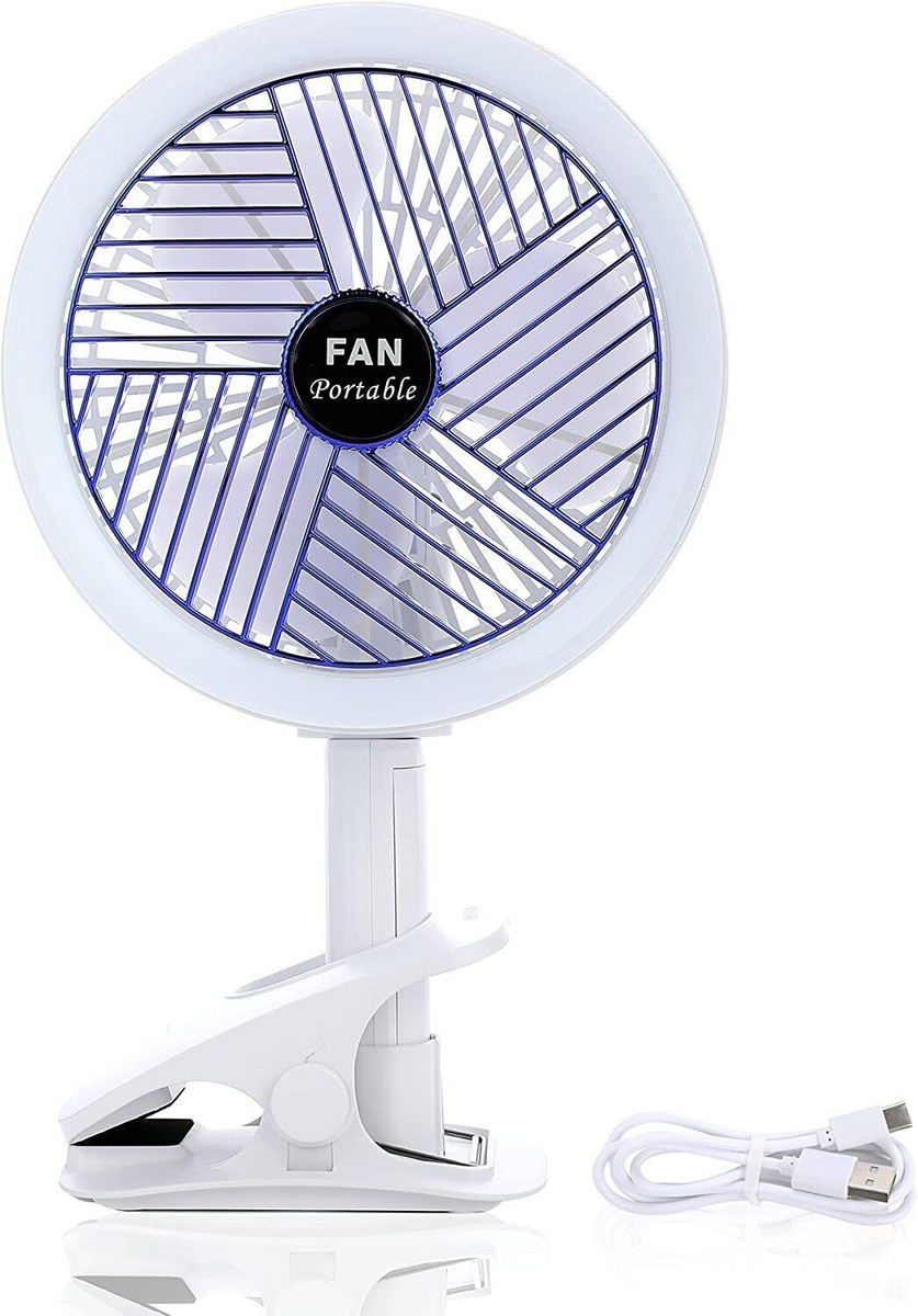 6-Inch Clip Fan With Lamp 2400mAh USB Rechargeable Battery 4 Speed 360° Rotating