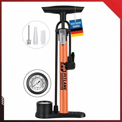 PITLANE PERFORMANCE Luftpumpe mit Barometer 42 cm Standpumpe 11 Bar Fahrradpumpe für alle Ventile