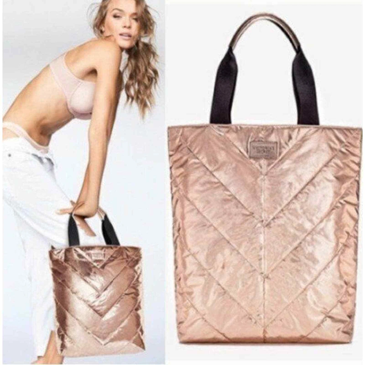 VICTORIA S SECRET Rose Gold Quilted Tote Bag Limited Edition