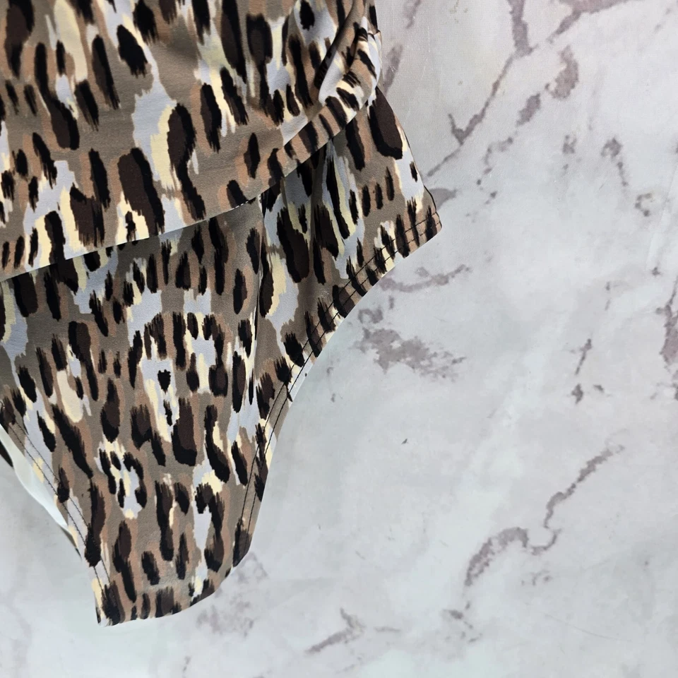 Vince Camuto Bathing Suit Womens 6 One Piece Swim Ruched Plunge Leopard Brown - Image 4 of 4