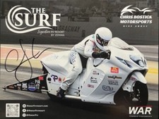 VRHTF NHRA VTG SIGNED CHRIS BOSTICK PRO STOCK BIKE THE SURF WAR RACING HAND OUT