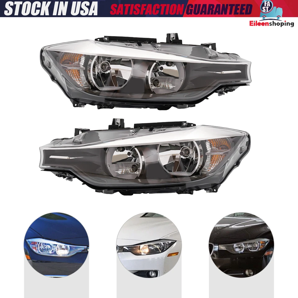 Right+Left Pair Halogen Headlights Lamps For 2012-2015 BMW 320i 328i Sedan Wagon - Image 2 of 4