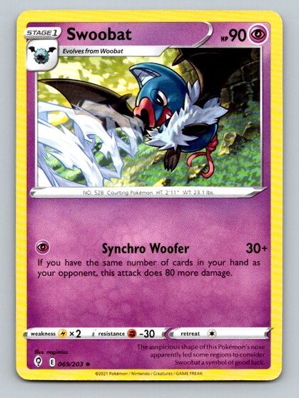 2021 Pokemon Card Evolving Skies Swoobat 69/203