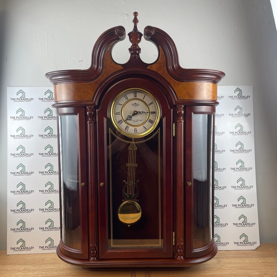 Wall Curio Cabinet Clock Westminster Whittington Chimes Pendulum Wood Quartz