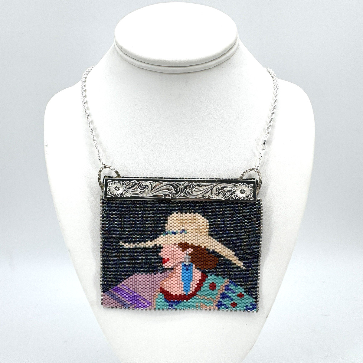 Kathi Turner Artisan Hand Beaded Necklace Southwestern Cowgirl Sterling Silver