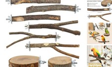 8-Piece Set Natural Wood Bird Perches - Wooden Parrot Stand with Fork Toys,