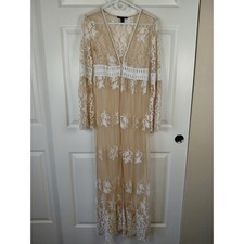Sheer Embroidered Crochet Lace Kimono Duster Size S Boho, Western, Beach