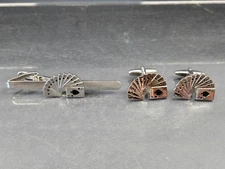 Poker Playing Cards Cufflinks and Tie Clip ~ Silver Tone ~