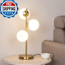 Amartiz Modern Gold Globe Table Lamp Mid Century 3-Light Desk Lamp Milk White