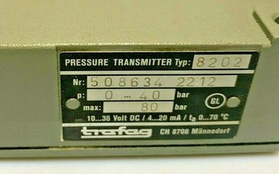 TRAFAG Typ 8202 Druckmessumformer 0..40 bar 4..20mA 10..36V DC G1/4