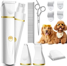 Electric Dog Grooming Kit with Paw Trimmer - All-In-One Low Noise (WHITE)