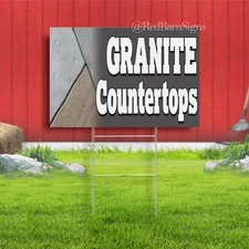 GRANITE COUNTERTOPS Indoor Outdoor Yard Sign with metal stakes