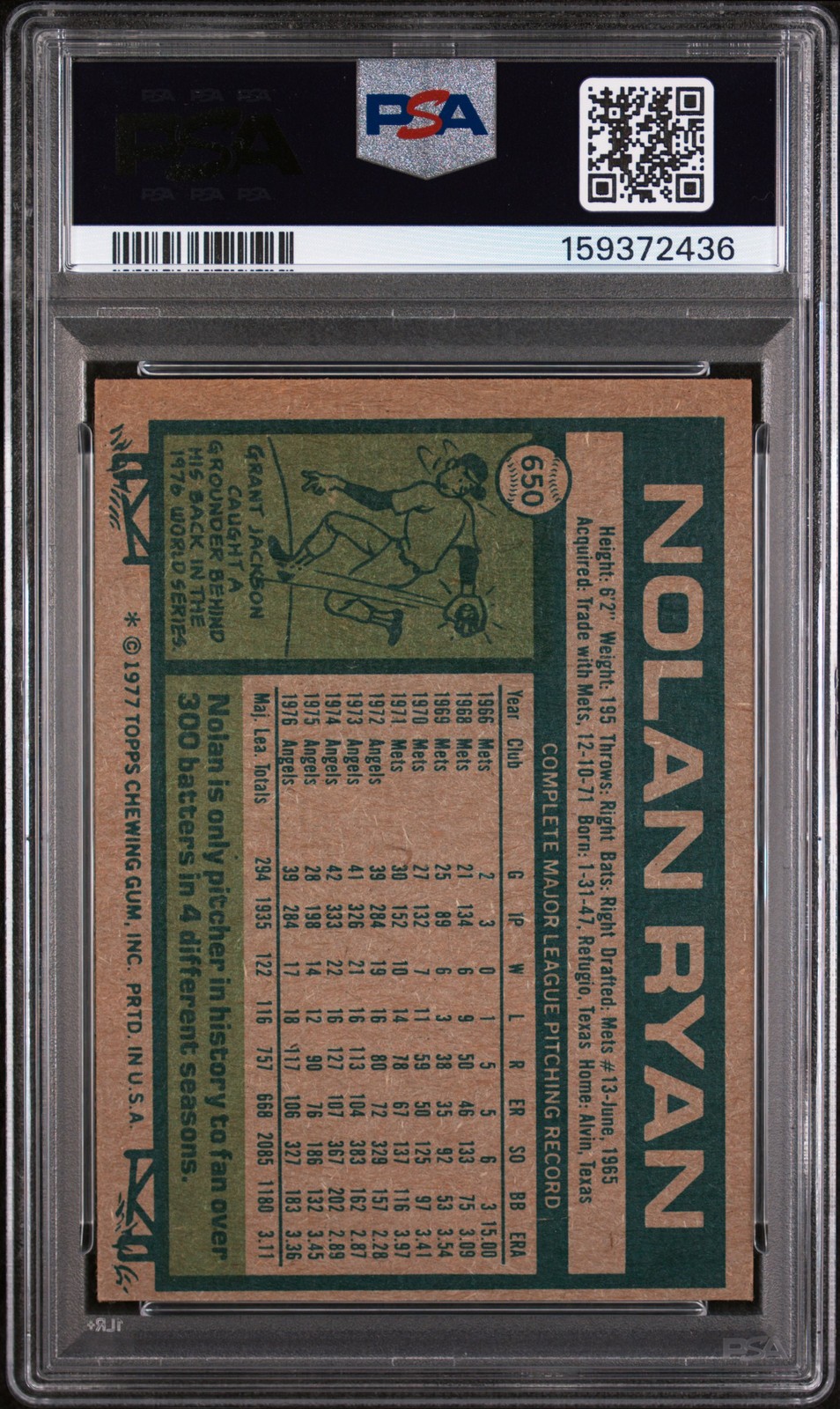 1977 Topps 650 Nolan Ryan PSA 6 159372436 view 2