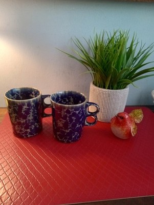 Set of 2 Vtg Bennington Potters Vermont 1340dg Trigger Mug Blue Agate Retired