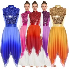 Women Gown Sequined Dancewear Party Dress Costume Praise Lyrical Worship Prom
