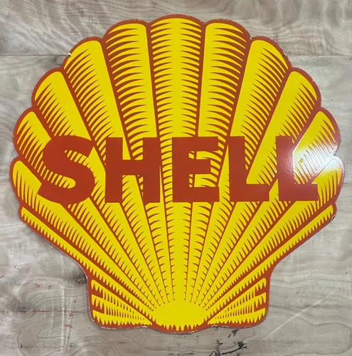 Vintage DSP Shell Gasoline & Oil Porcelain Enamel Sign 48x48 Inch.