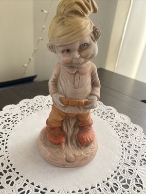 Vintage Bashful Dwarf Figurine Bisque Gnome Elf Realistic 6.75''