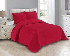 Luxury Oversized Coverlet Embossed Bedspread Set Solid Red King/California Ki...