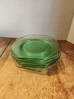 Set Of 6 Vintage Green Depression Glass Uranium Octagon Shaped Salad Plates Glow