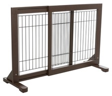Wooden Freestanding Pet Gate Adjustable Indoor Dog Gate with Non-Slip Rubbe...