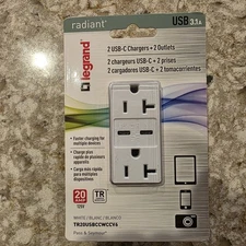 Legrand Pass & Seymour TR20USBCC6W Radiant 20A C/C Type SPEC GRADE Wall Dual USB