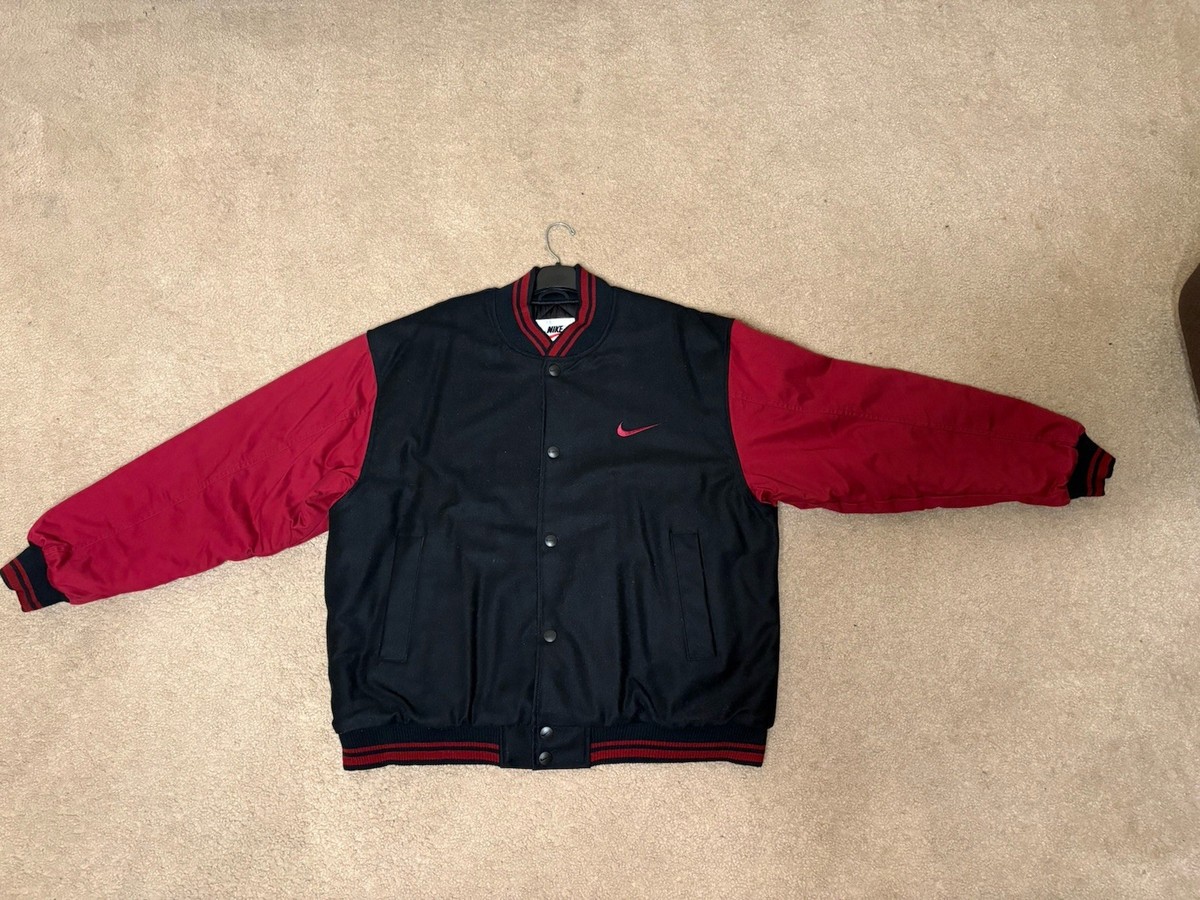 Nike ジップアップジャケット Lサイズ レッド/ブラック Nike Black Red Varsity Jacket XL Men's Snap Button Logo Sports