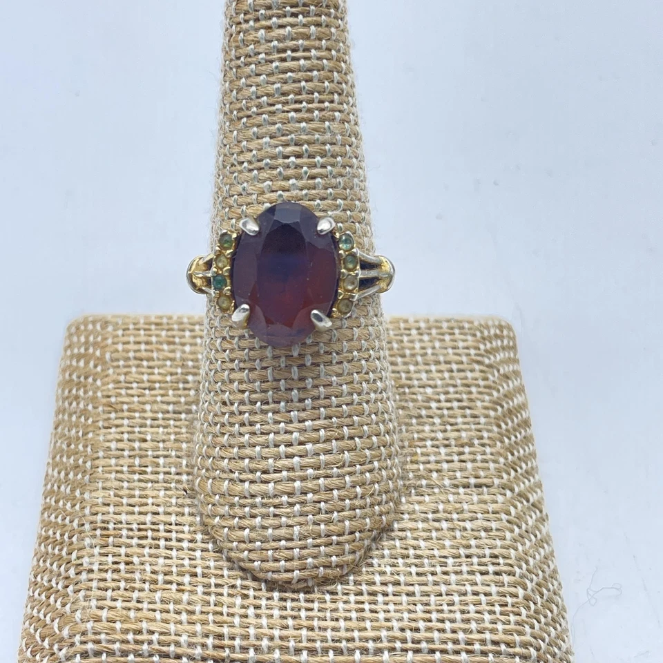 Lote 2 Anillos Bisutería Hombre Piedra Transparente Sello y Mujer Ovalado Marrón Verde Foto 3 de 4