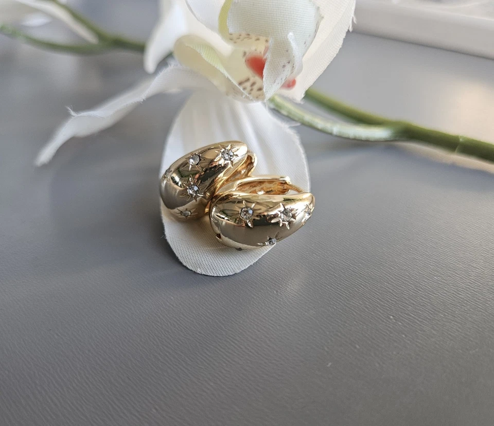 Goldene Damen Creolen/Ohrringe/Ohrschmuck, Glitzersteine, NEU, Marke unbekannt - Bild 3 von 4