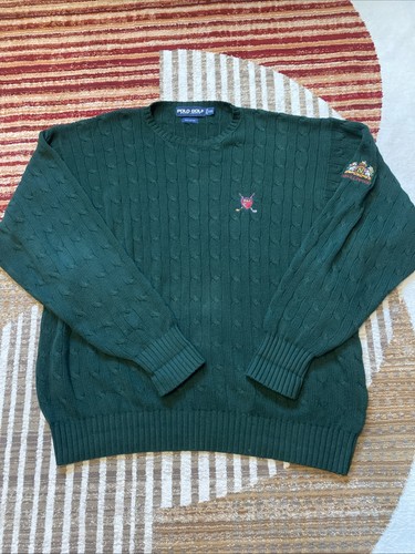 Vintage Polo Golf Ralph Lauren Pullover Grün Zopfmuster Herren Gr. 2XL