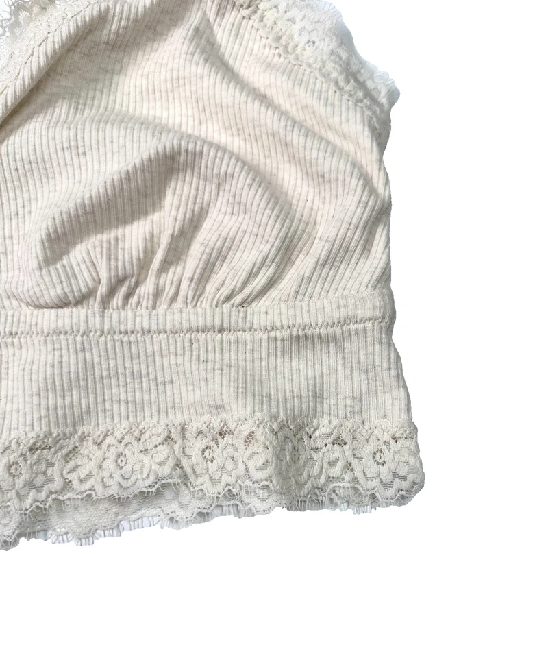 NWT! Aerie Bralette Bra V Neck Ribbed Lace Cream Adjustable Strap Size XL - Image 2 of 4