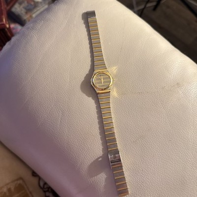 Vintage 1980s Concord Two-Tone Octagonal Quartz Watch Black Dial Roman Numerals