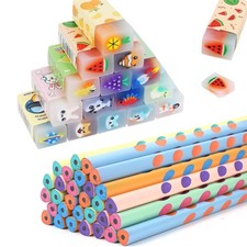 60 pezzi Gadget Compleanno Bambini 30 Matite Bambini con 30 Gomme Cancellare