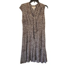 Talbots Leopard Print Midi Front Tie Fluted Fit and Flare Dress 14