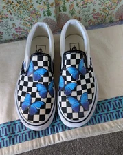 VANS BUTTERFLY CHECKERED SLIP-ON TRUE WHITE SIZE M 5.5 / W 7