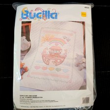 Vintage Bucilla Noah's Ark Stamped Cross-Stitch Crib Cover kit 40525 Sealed