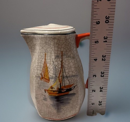 Vintage japanischer Royal Trido Crackle Glasur handbemalter Krug Japan 5,5 Zoll - Bild 2 von 13