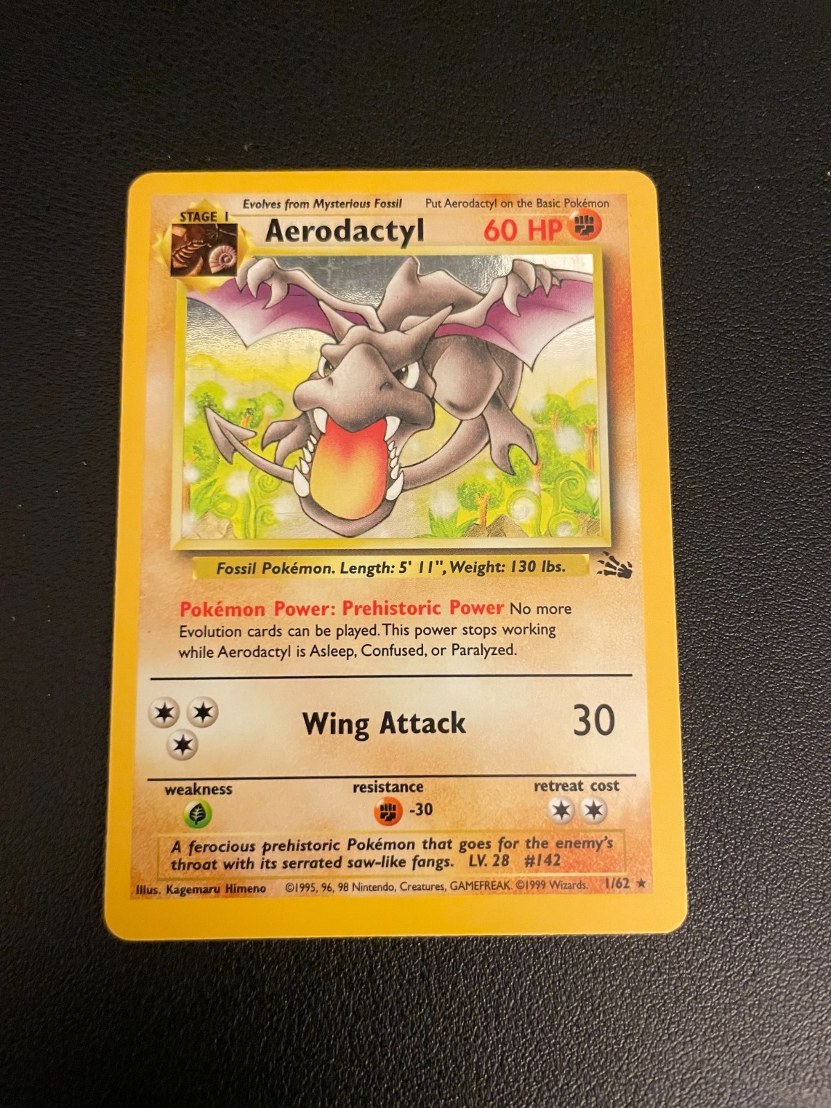 Pokémon TCG Aerodactyl Fossil Holo Rare Unlimited 1/62 1999 NM