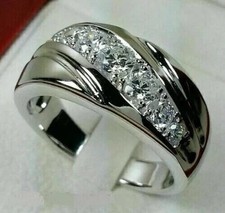 Silver 2Ct Round Simulated Diamond Men's Wedding Band Ring 14K White Gold Plated
