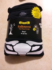 BOYS Halloween Glow-in-The-Dark Skeleton Bones Costume 2 Pc Pajama Set M 8/10