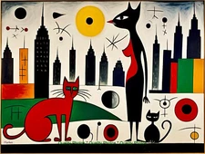 Woman & Her Cats in New York 8.5x11" Photo Print Style Joan Miro / Harker Art