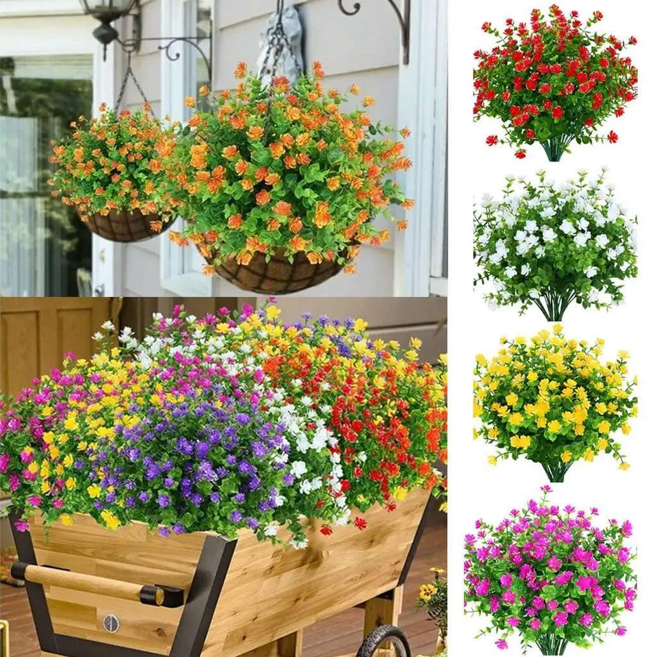 32 paquetes de flores artificiales falsas de plástico plantas resistentes a los rayos UV decoración exterior Foto 2 de 4