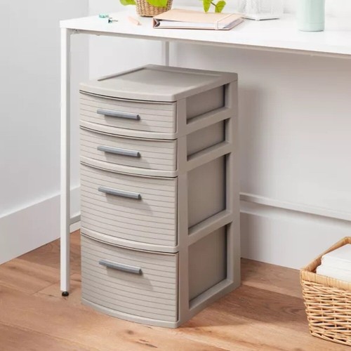 4 Drawer Tower Dark Gray Plastic Storage Organizer, Portable Utility Drawers