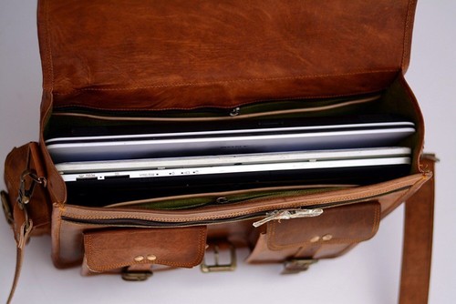 New Brown Briefcase Leather Laptop Shoulder Men's Messenger Handmade Bag - Afbeelding 8 van 8